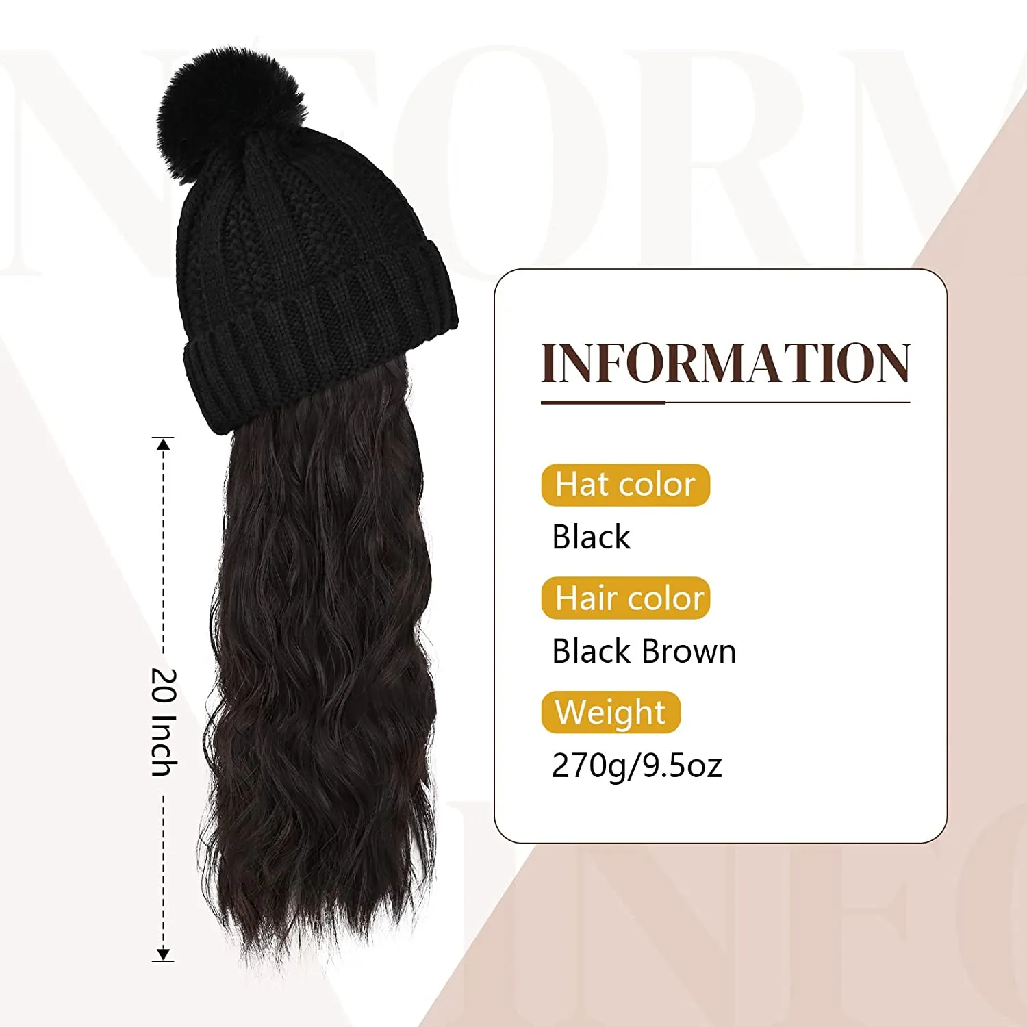 Wigyy  Ins Hot Hat Hair Extension Long Wavy Curly Black Hat Wig