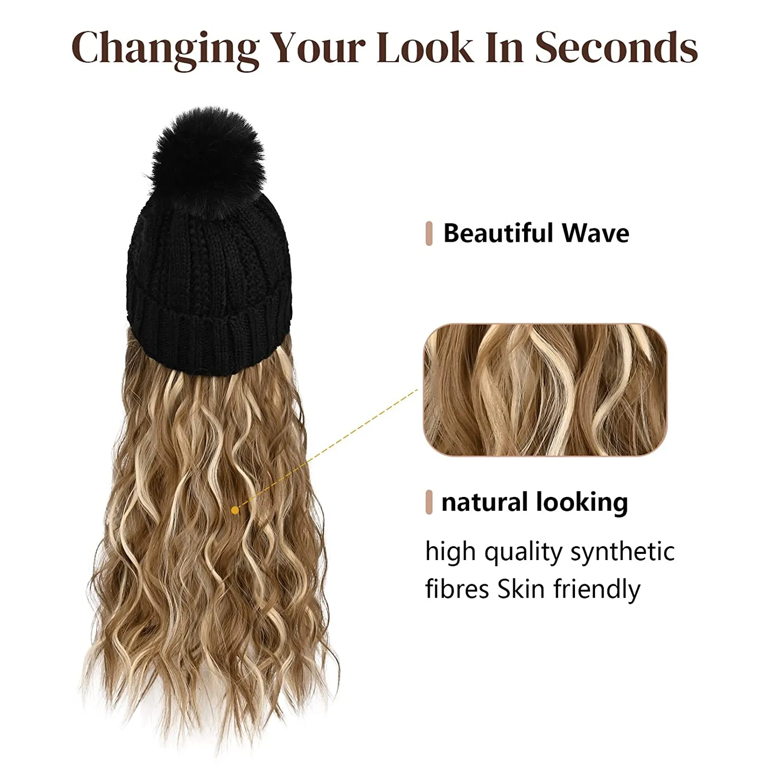 Wigyy  Ins Hot Hat Hair Extension Long Wavy Curly Black Hat Wig