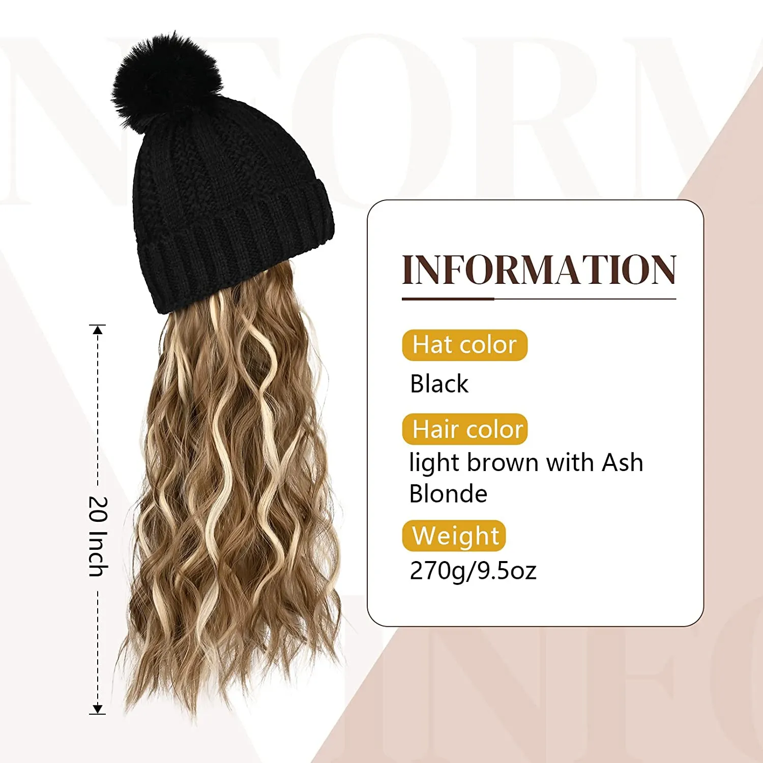 Wigyy  Ins Hot Hat Hair Extension Long Wavy Curly Black Hat Wig