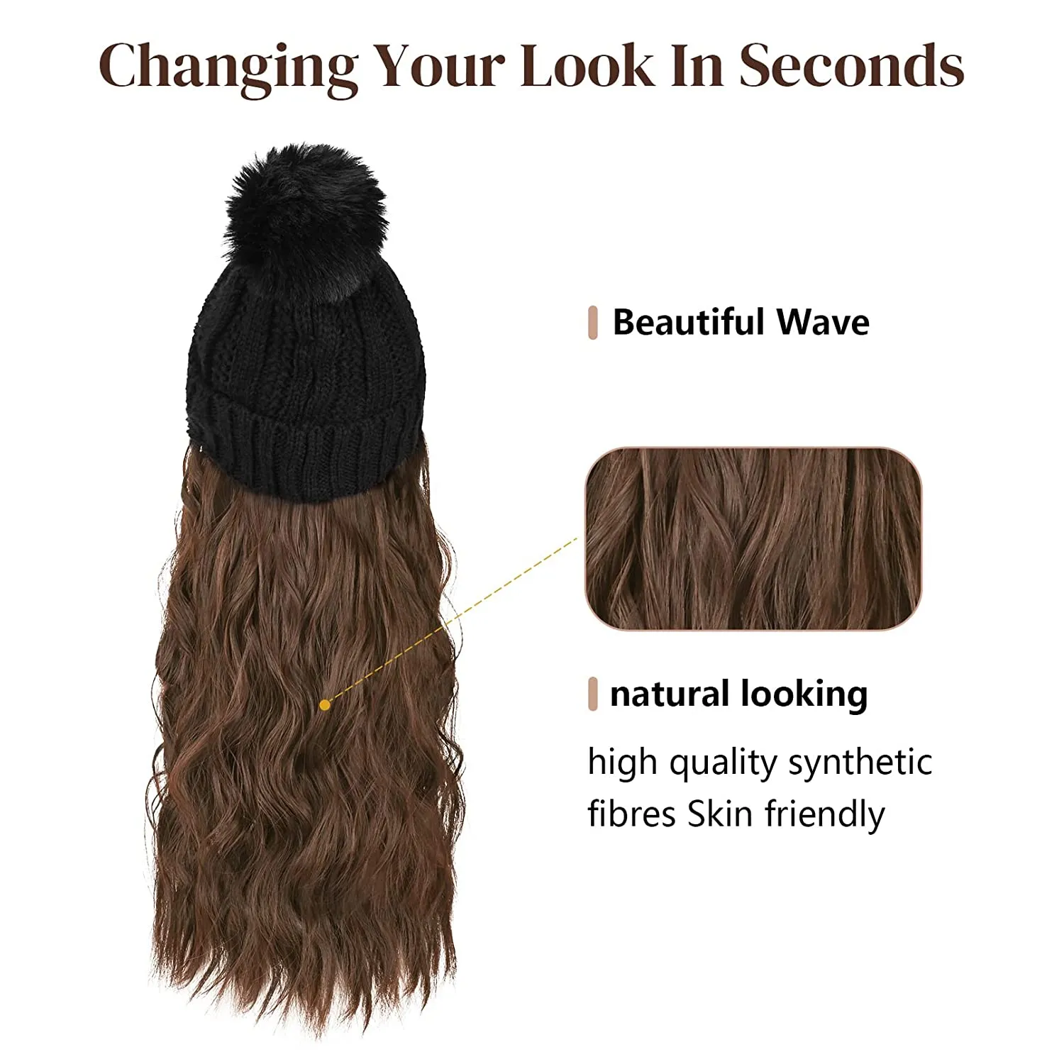 Wigyy  Ins Hot Hat Hair Extension Long Wavy Curly Black Hat Wig