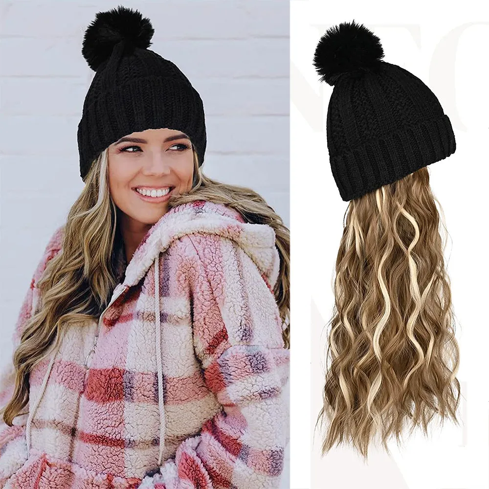 Wigyy  Ins Hot Hat Hair Extension Long Wavy Curly Black Hat Wig