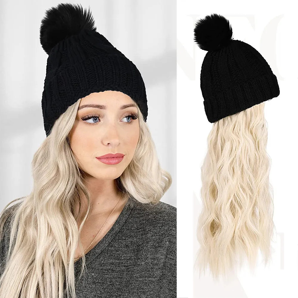 Wigyy  Ins Hot Hat Hair Extension Long Wavy Curly Black Hat Wig