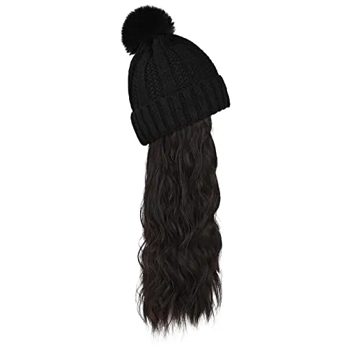 Wigyy  Ins Hot Hat Hair Extension Long Wavy Curly Black Hat Wig