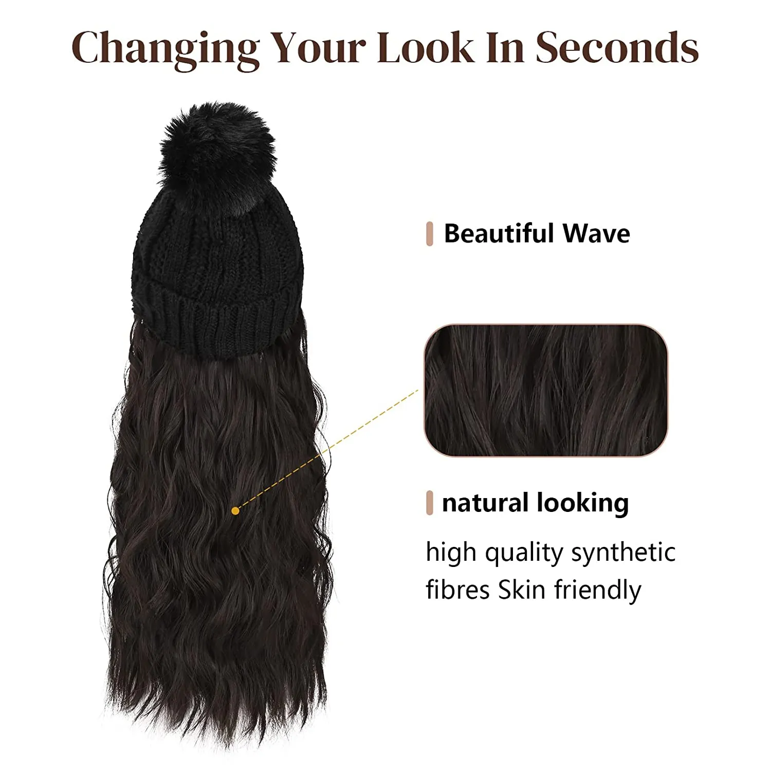 Wigyy  Ins Hot Hat Hair Extension Long Wavy Curly Black Hat Wig