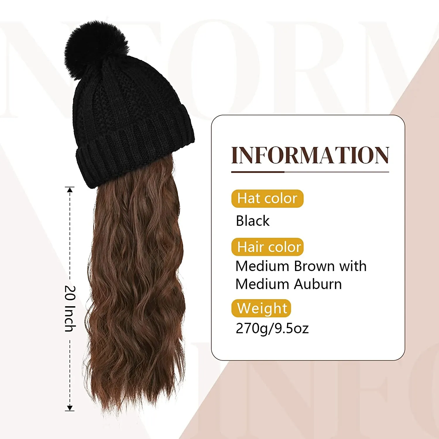 Wigyy  Ins Hot Hat Hair Extension Long Wavy Curly Black Hat Wig