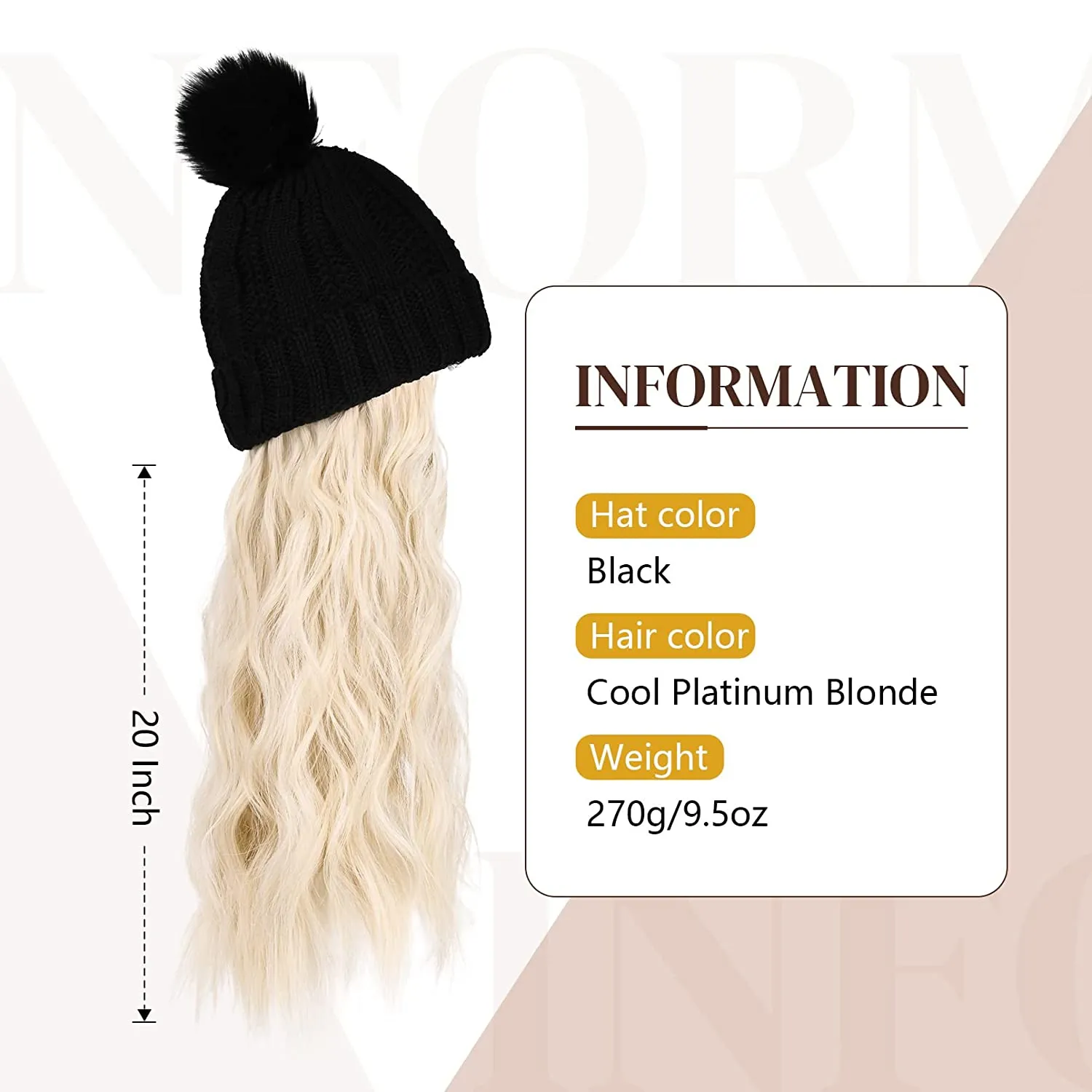 Wigyy  Ins Hot Hat Hair Extension Long Wavy Curly Black Hat Wig