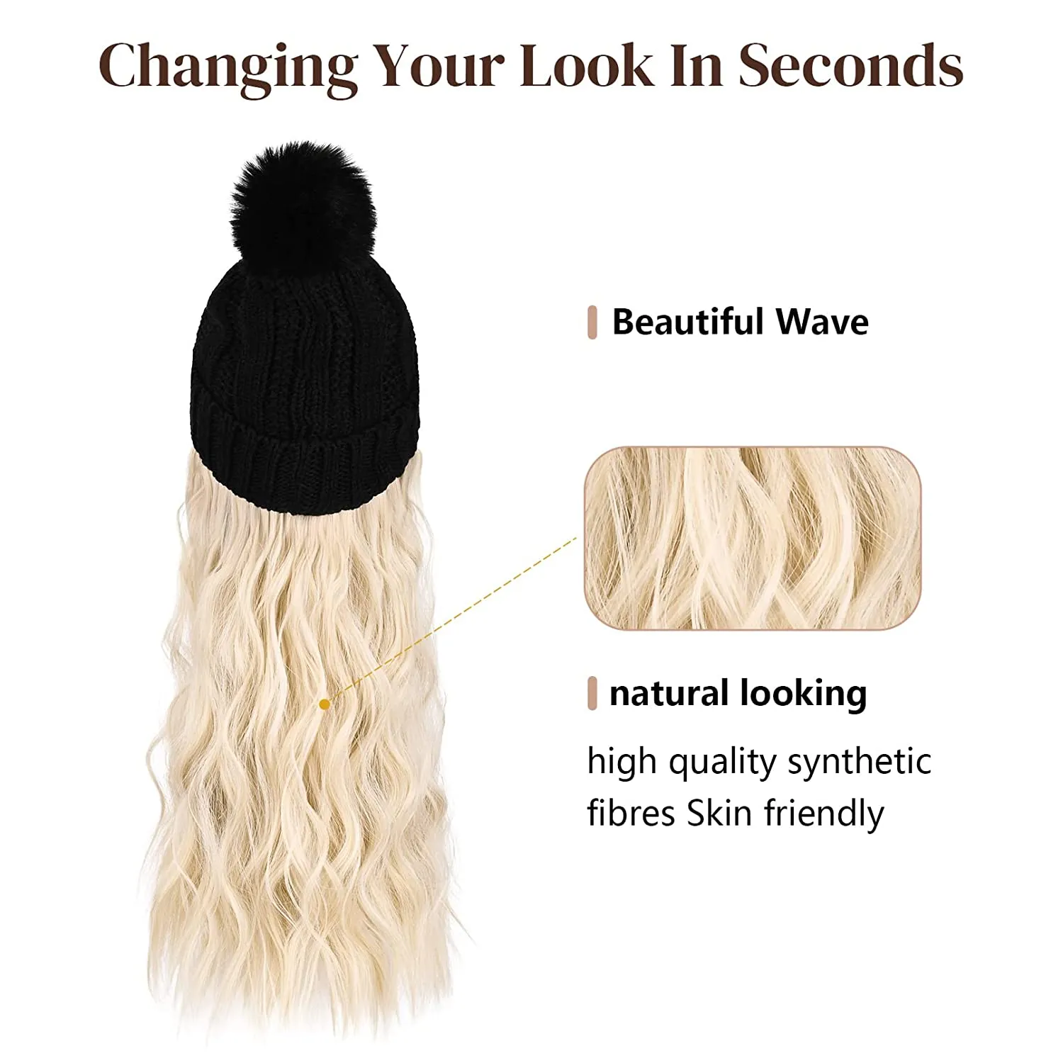 Wigyy  Ins Hot Hat Hair Extension Long Wavy Curly Black Hat Wig