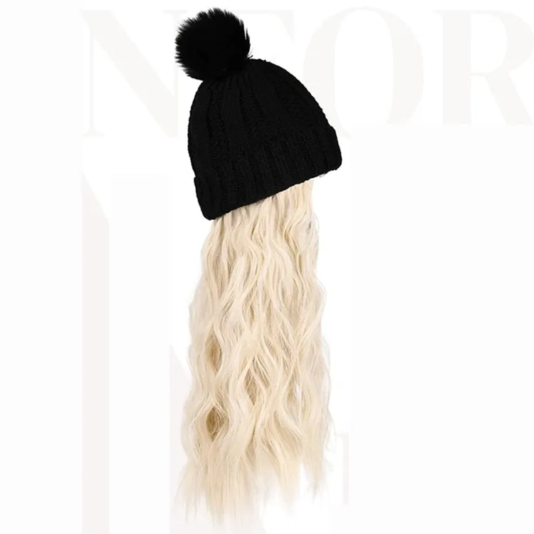 Wigyy  Ins Hot Hat Hair Extension Long Wavy Curly Black Hat Wig