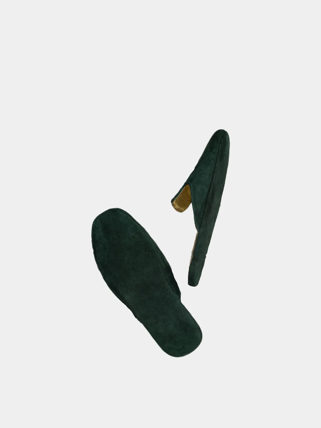 Women's green travel slippers with case Model 1111 Suede Leather