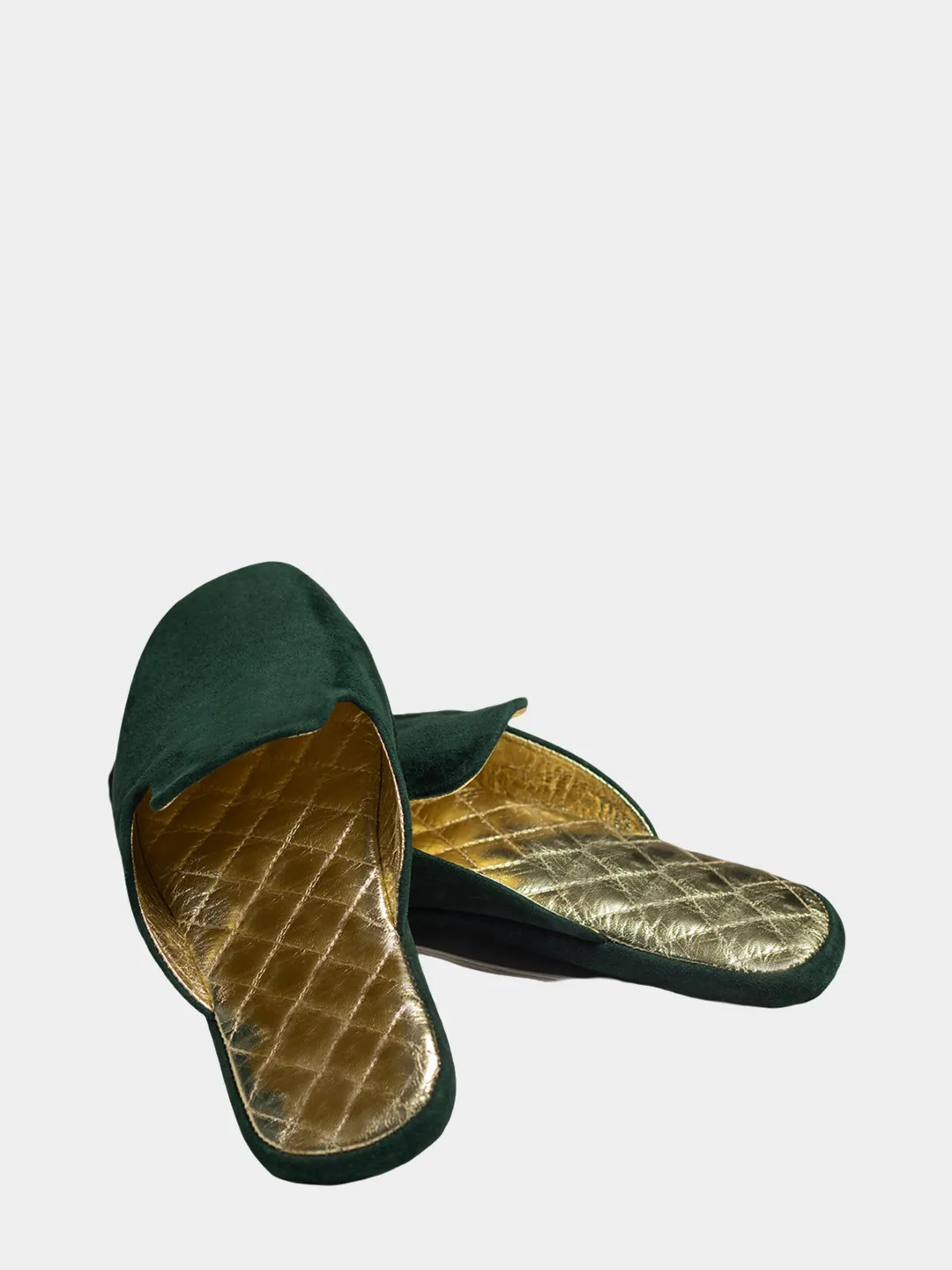 Women's green travel slippers with case Model 1111 Suede Leather