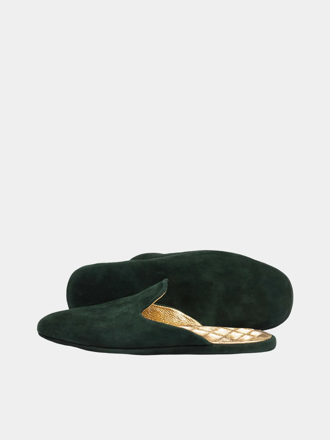Women's green travel slippers with case Model 1111 Suede Leather