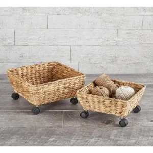 Woven Basket on Wheels
