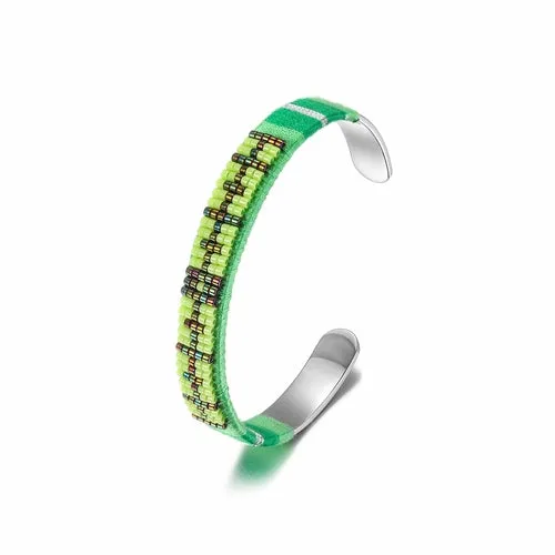 Woven Beaded Cuff Silver