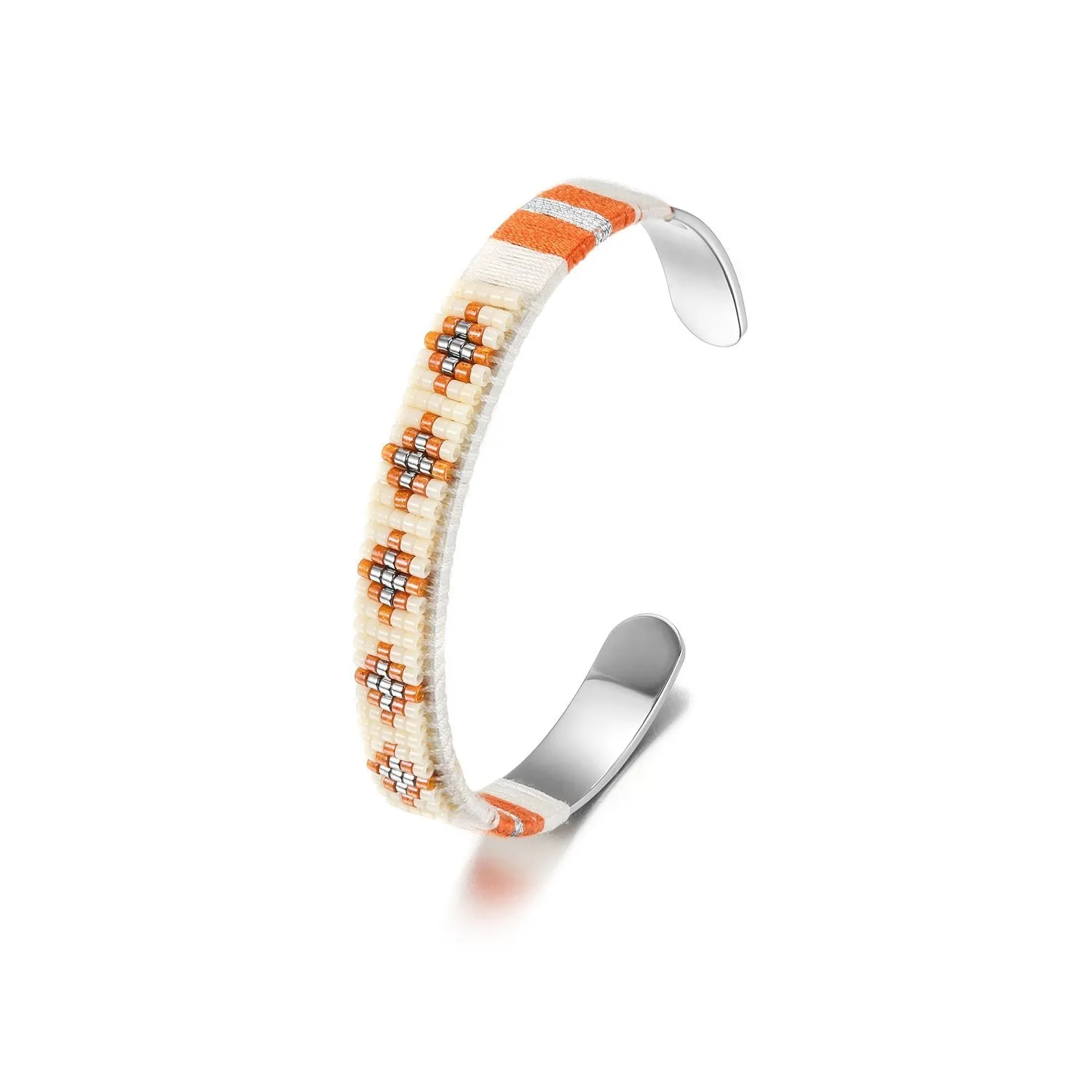 Woven Beaded Cuff Silver