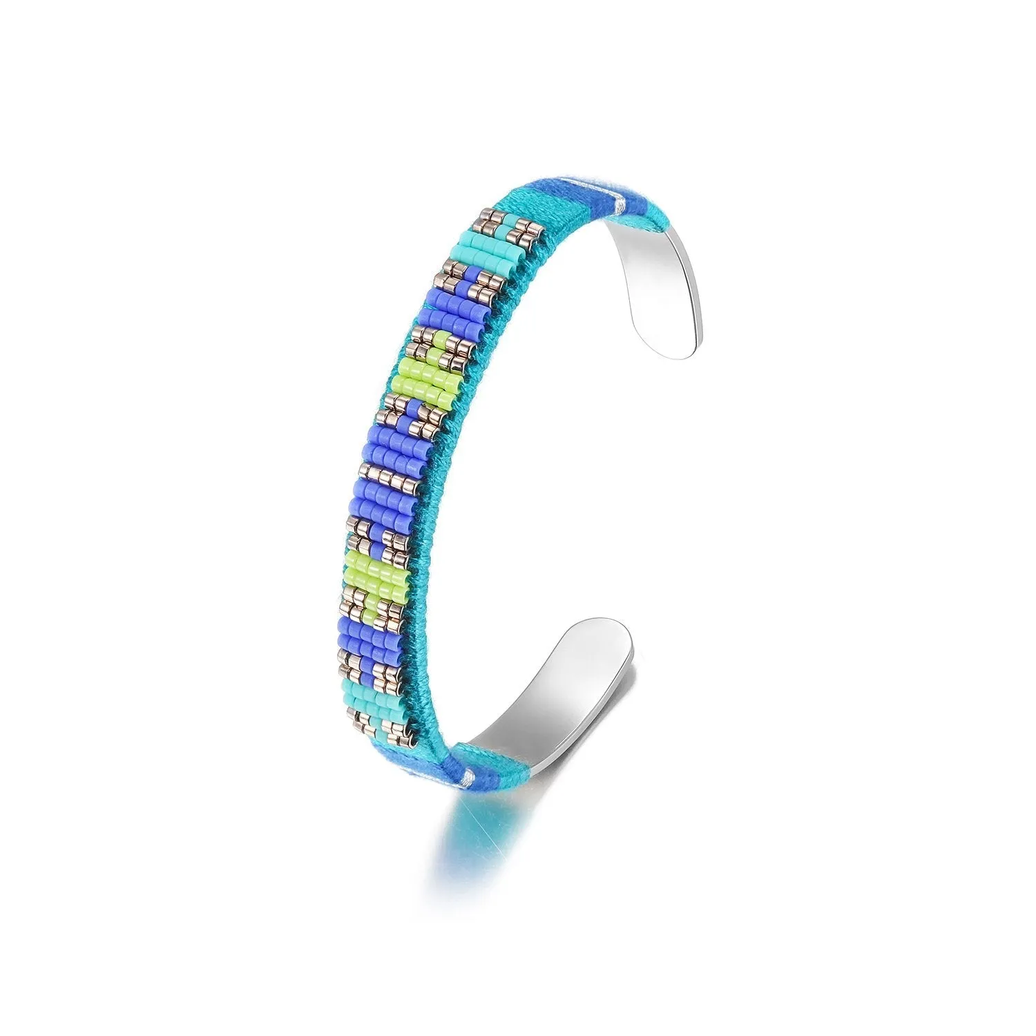 Woven Beaded Cuff Silver