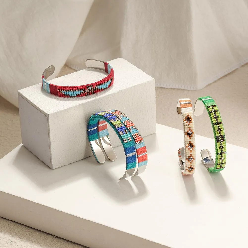 Woven Beaded Cuff Silver