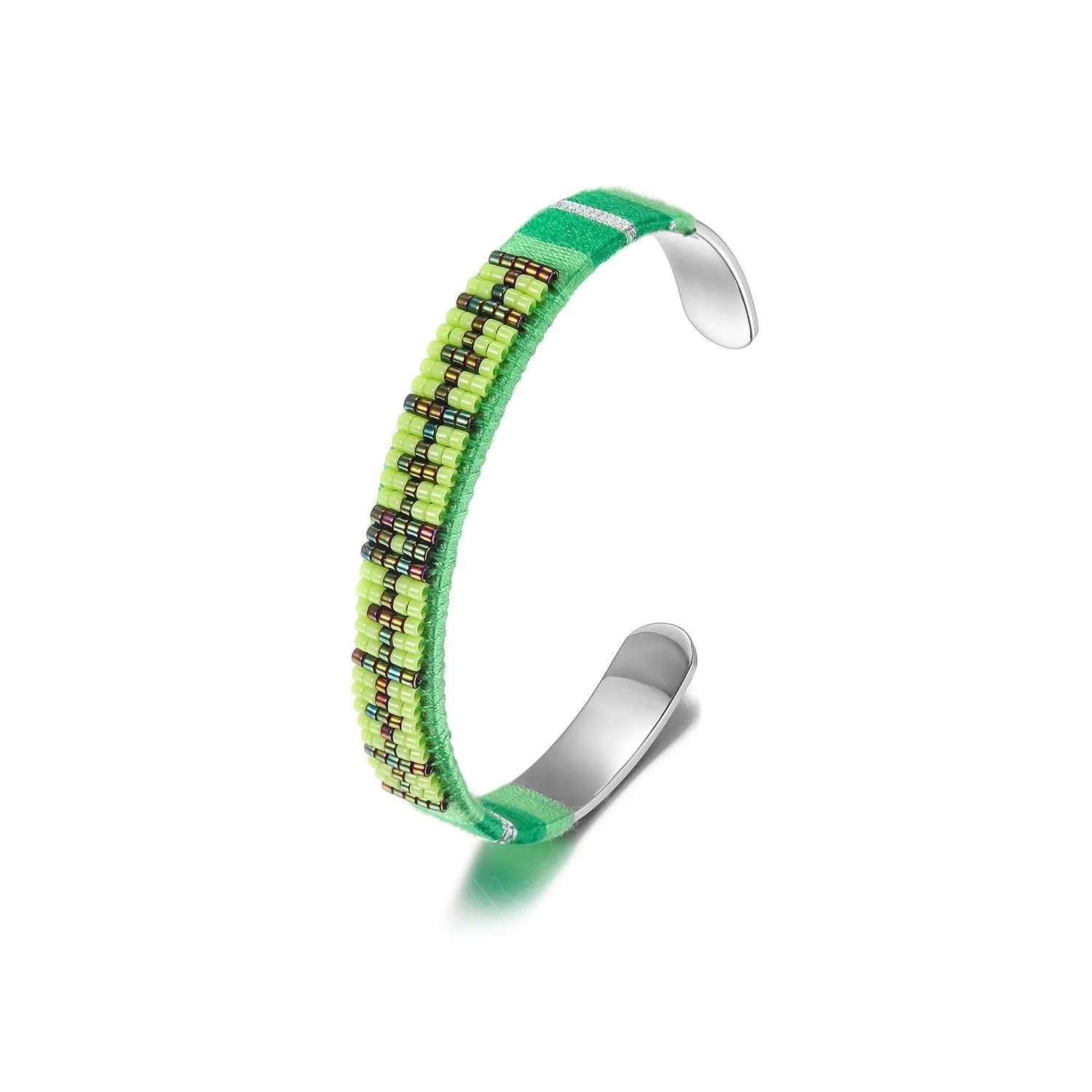 Woven Beaded Cuff Silver