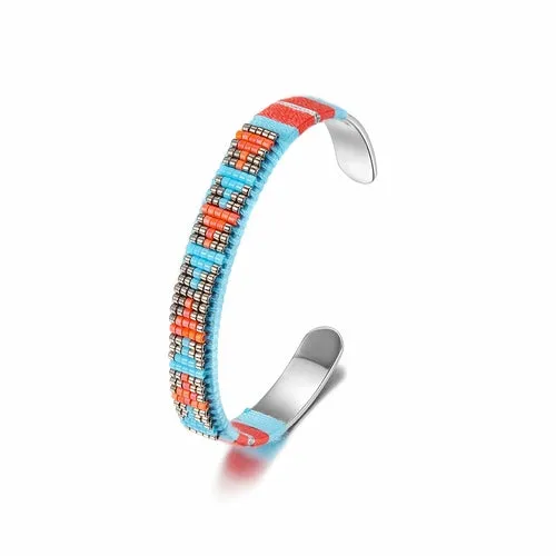 Woven Beaded Cuff Silver