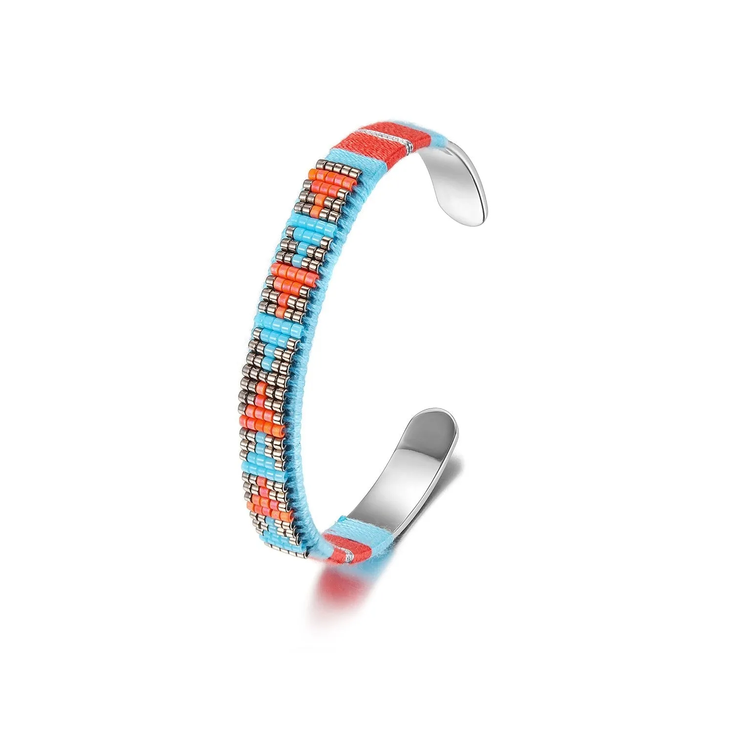 Woven Beaded Cuff Silver