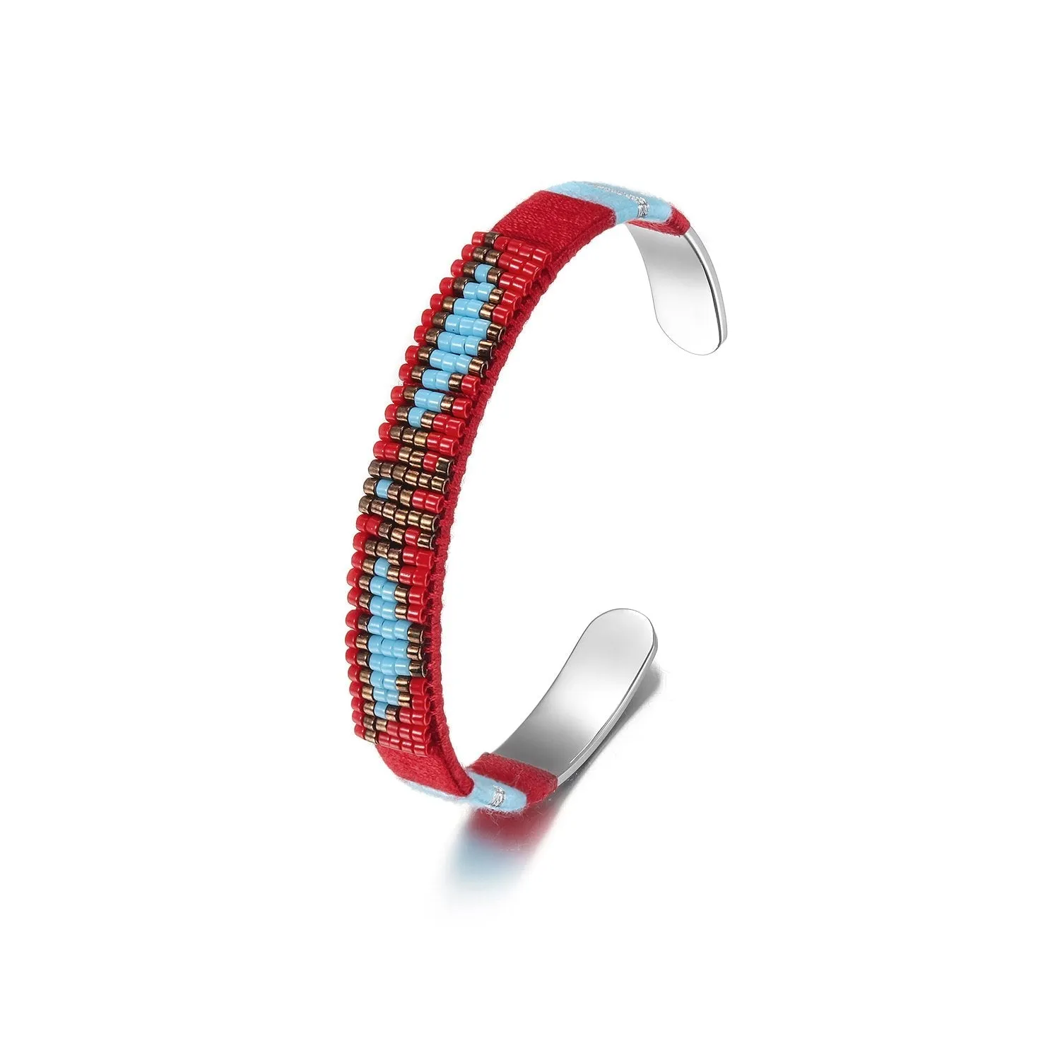 Woven Beaded Cuff Silver