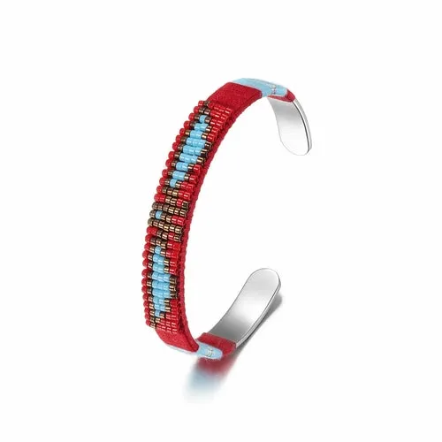 Woven Beaded Cuff Silver